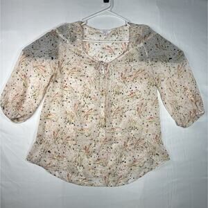 Candie’s 3/4 Sleeve V-Neck Floral Blouse ~ Size Medium ~ Ivory